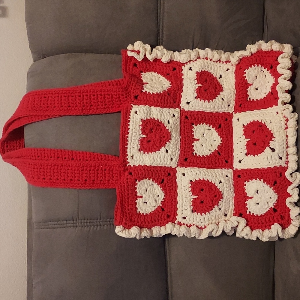Handmade Crochet Heart Tote